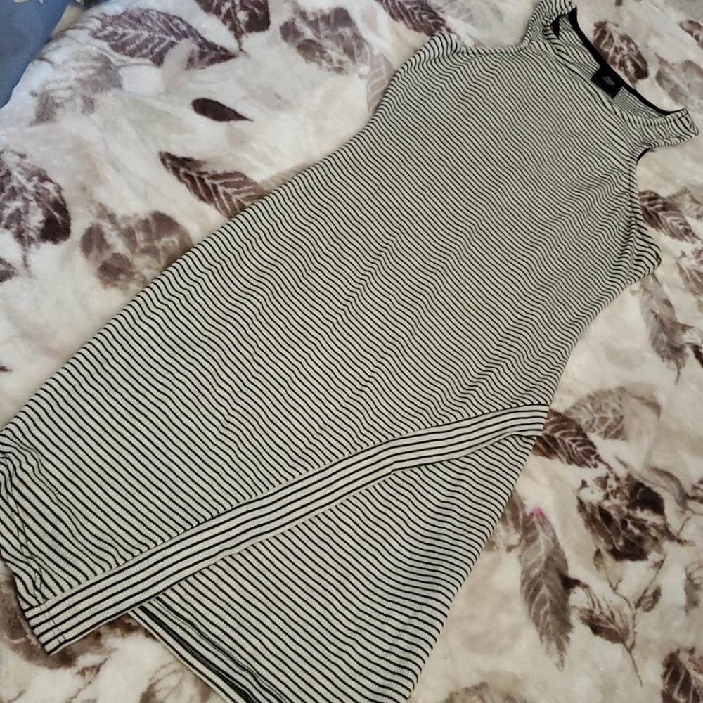 Black and white asymmetric halter top dress